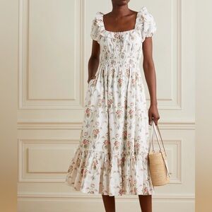 LoveShackFancy Angie Floral White Midi Dress